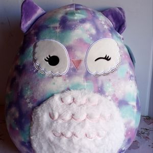 SQUISHMALLOWS 20" SOLINA BLUE-PURPLE GALAXY PRINT WINKING OWL.